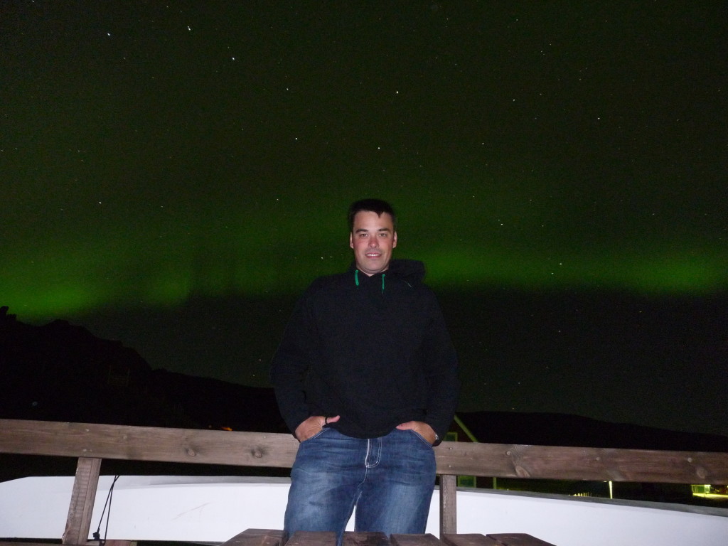 Matteo e l'aurora boreale in Groenlandia